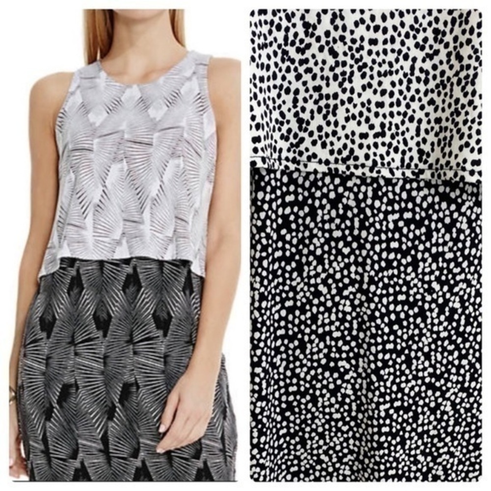 Vince Camuto black white dot animal print popover dress